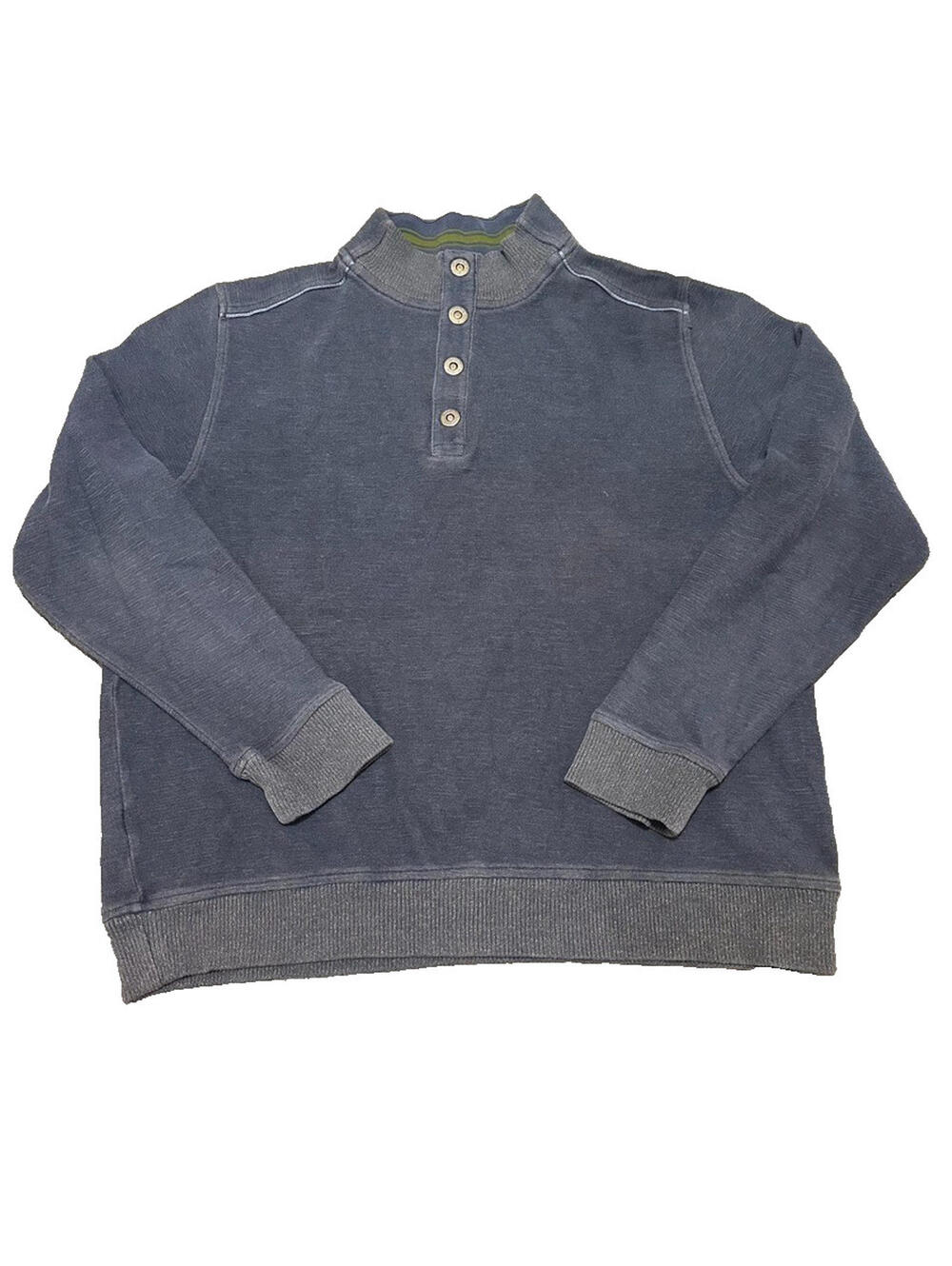 Tommy Bahama Sweater Men Men Medium M Blue Snap Henley Cotton Knit Mock Neck